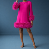 Camogli Feather Trim Mini Dress in Pink