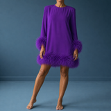 Camogli Feather Trim Mini Dress in Purple