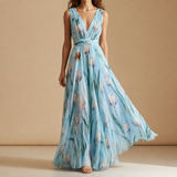 Carcassonne Tulip Floral Chiffon Maxi in Blue