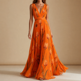 Carcassonne Tulip Floral Chiffon Maxi in Orange