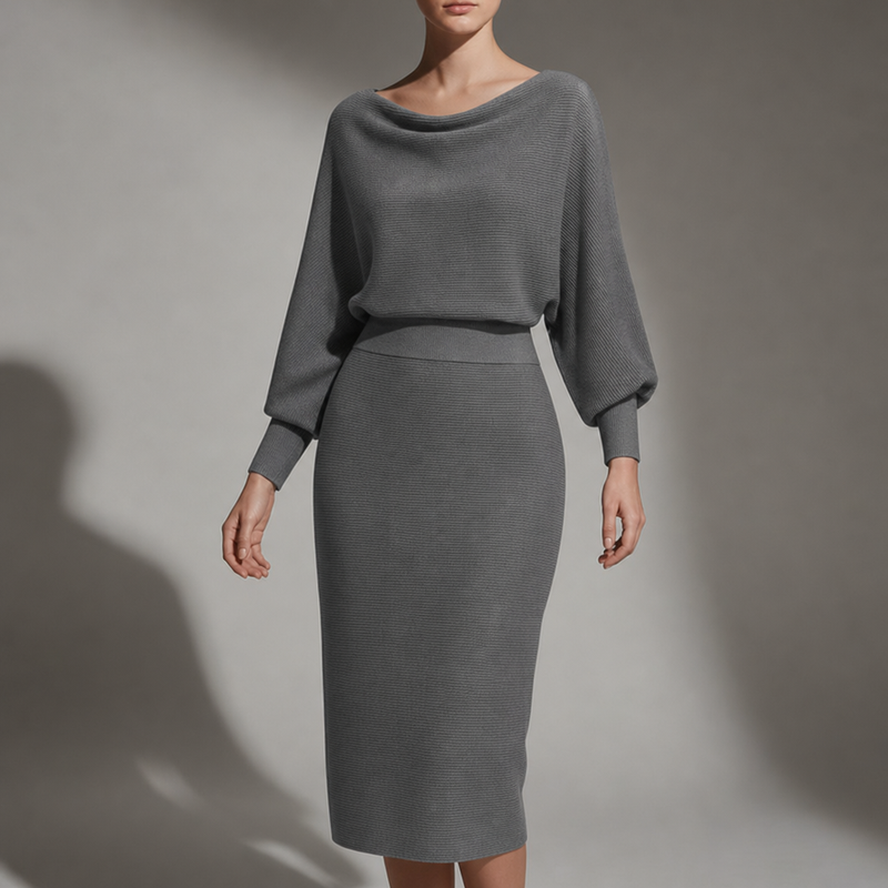 Cascais Draped Knit Midi Dress in Gray