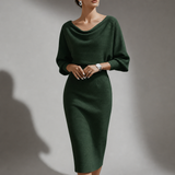Cascais Draped Knit Midi Dress in Green