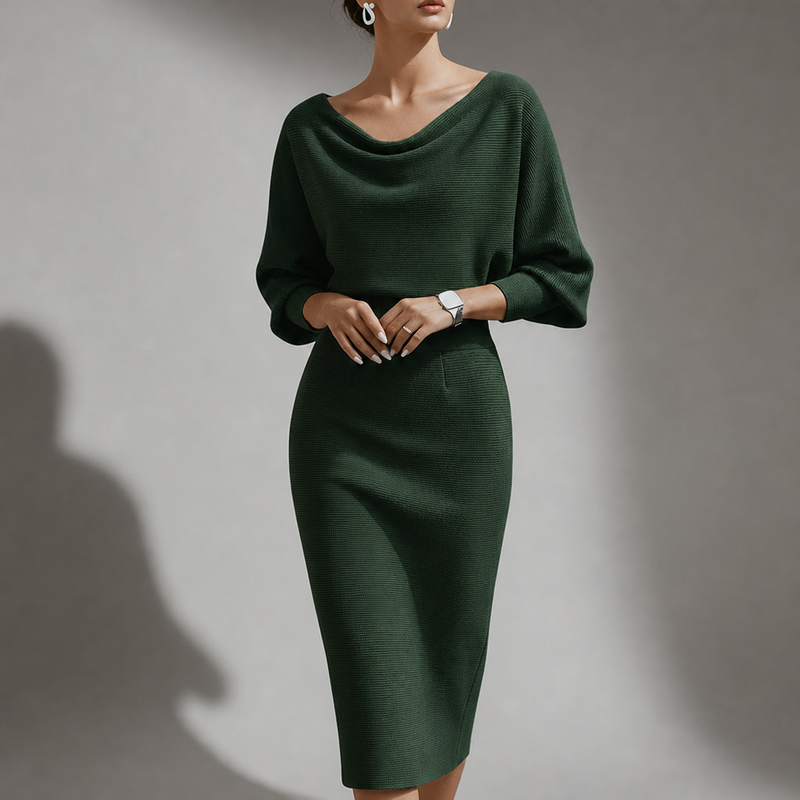 Cascais Draped Knit Midi Dress in Green