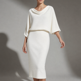 Cascais Draped Knit Midi Dress in White