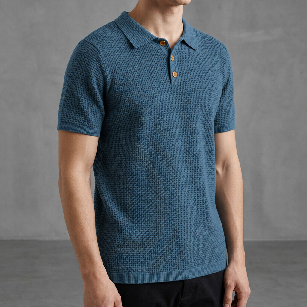 Cavtat Textured Short-Sleeve Polo in Blue
