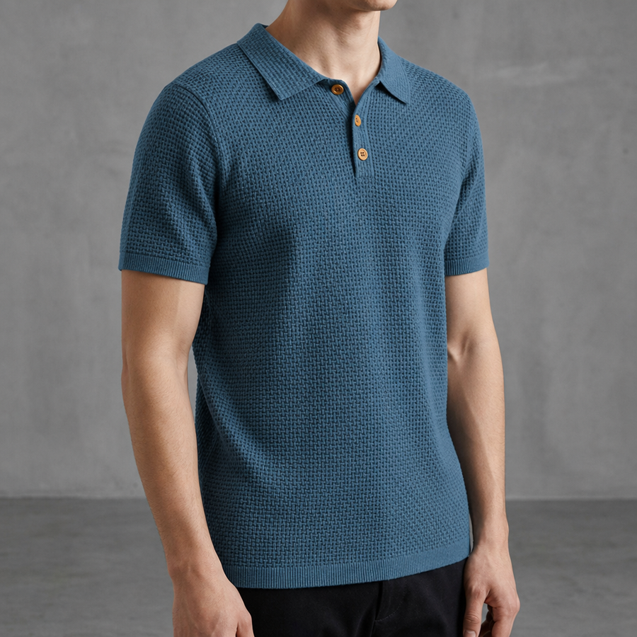 Cavtat Textured Short-Sleeve Polo in Blue