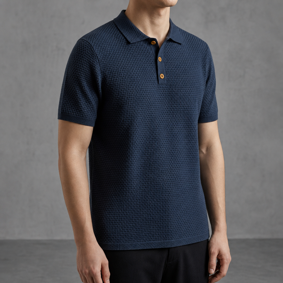 Cavtat Textured Short-Sleeve Polo in Dark Blue