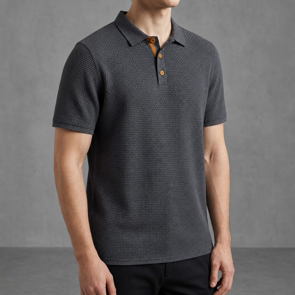 Cavtat Textured Short-Sleeve Polo in Dark Gray
