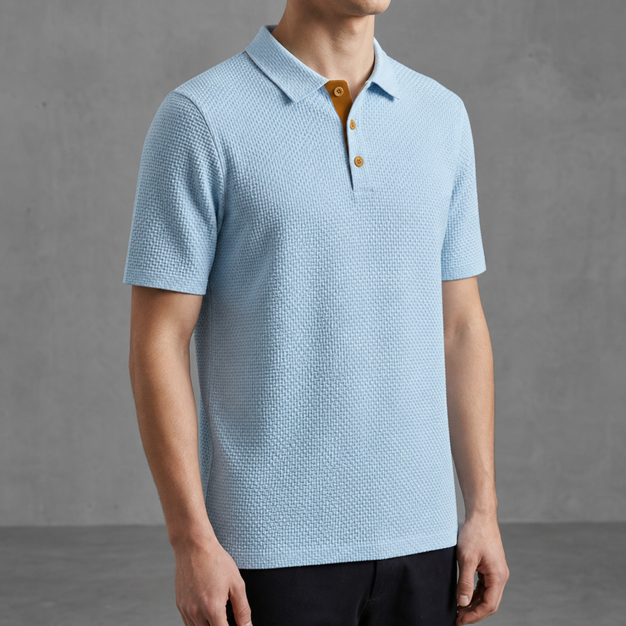 Cavtat Textured Short-Sleeve Polo in Light Blue