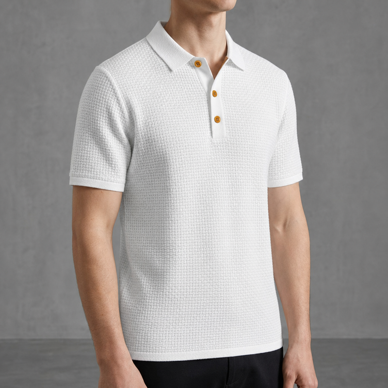 Cavtat Textured Short-Sleeve Polo in White