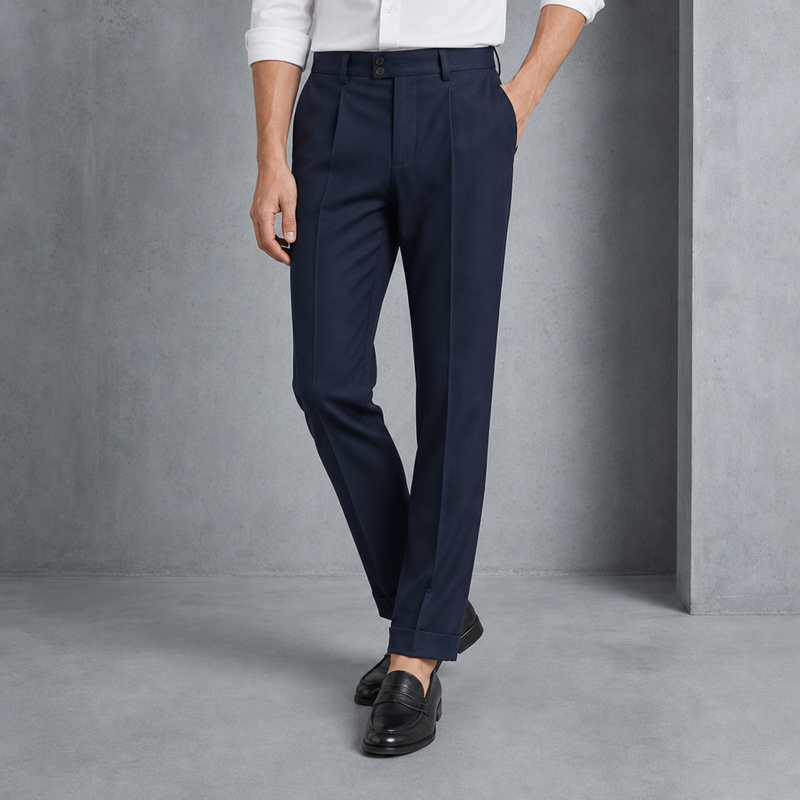 Cefalu Pleated Slim Dress Pants in Navy Blue