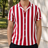 Cefalu Striped Button-Up Shirt in Red