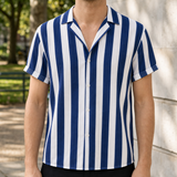Cefalu Striped Button-Up Shirt in Navy Blue