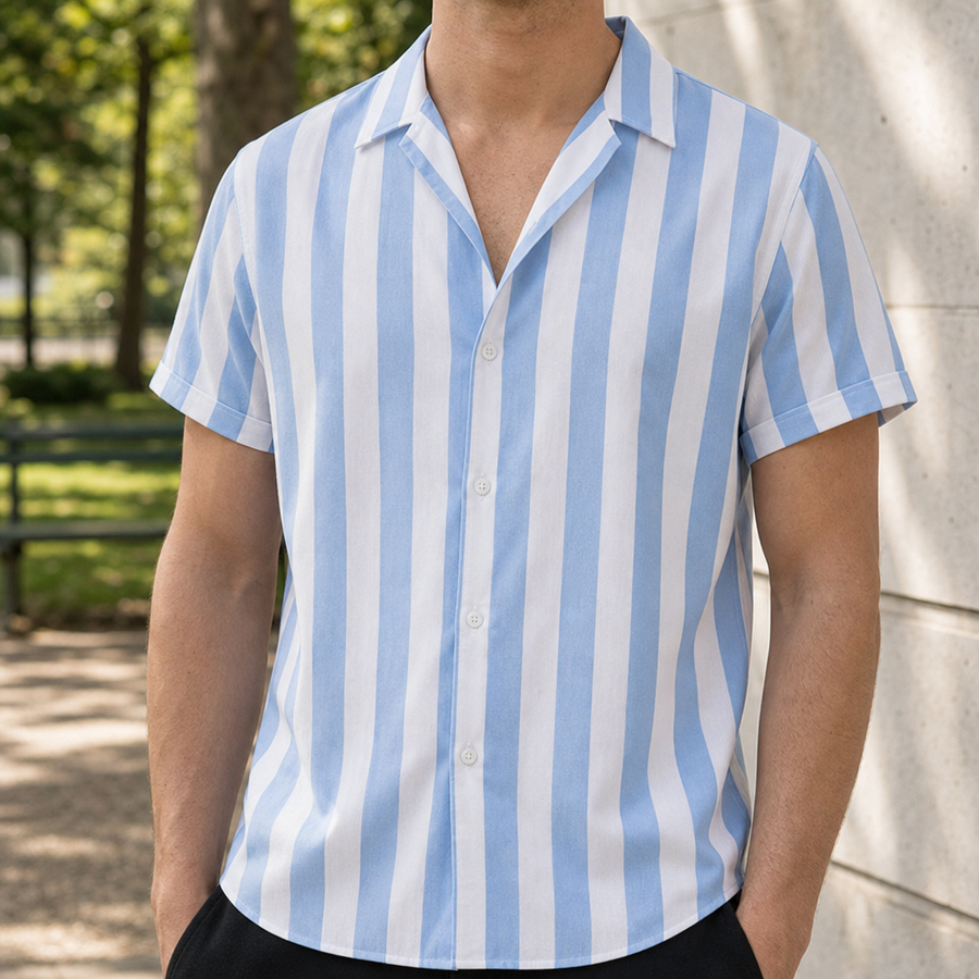 Cefalu Striped Button-Up Shirt in Blue