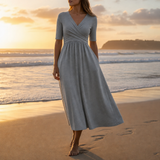 Cefalu Wrap V-Neck Midi Dress in Gray