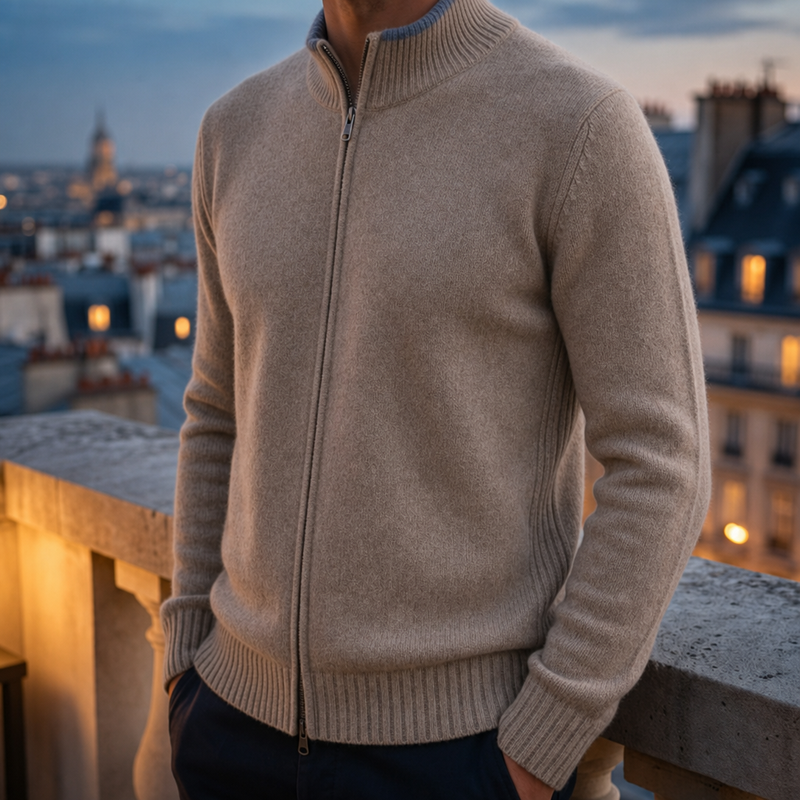 Ceret Cashmere Zip Cardigan in Khaki