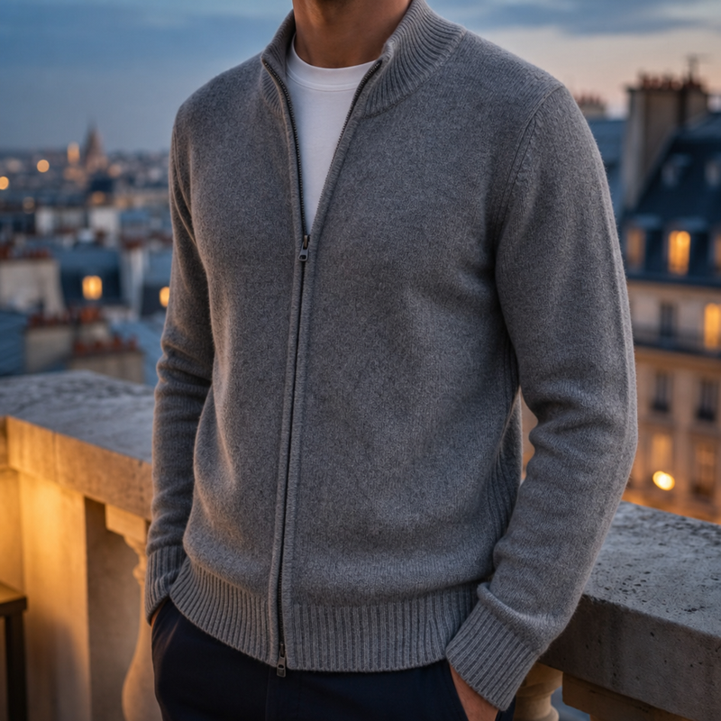 Ceret Cashmere Zip Cardigan in Gray