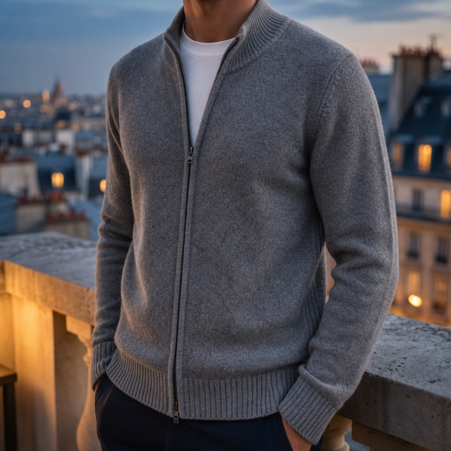 Ceret Cashmere Zip Cardigan in Gray