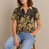 Chianti Floral Button-Up Blouse in Gold