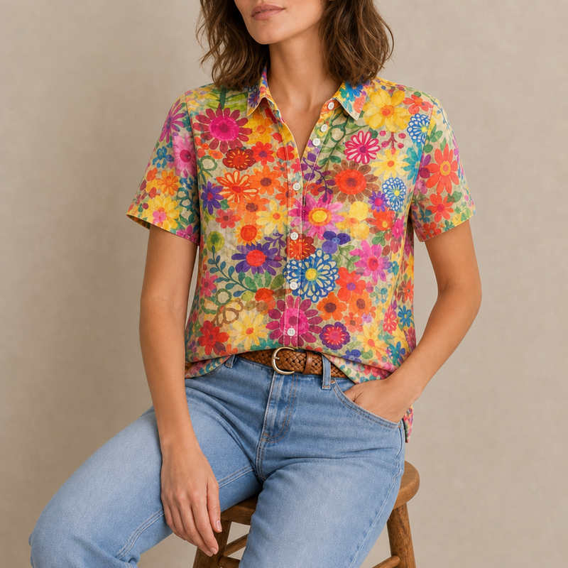Chianti Floral Button-Up Blouse in Orange