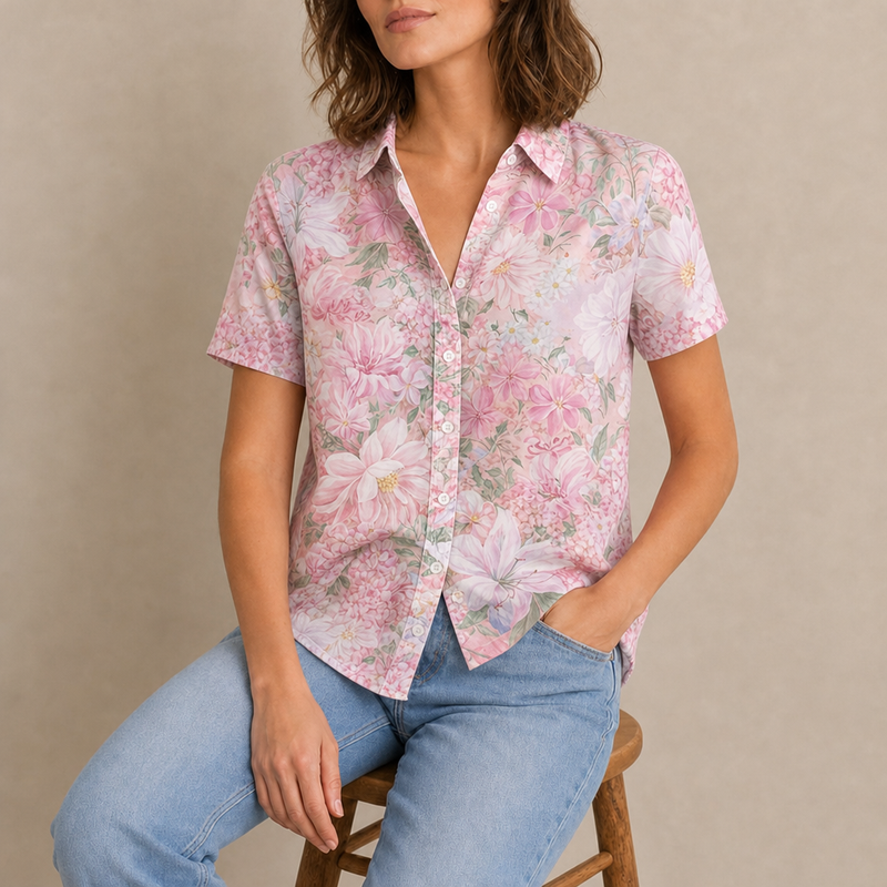 Chianti Floral Button-Up Blouse in Pink