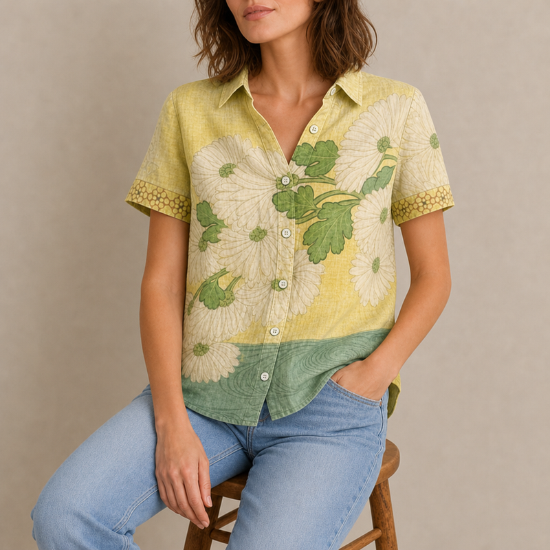 Chianti Floral Button-Up Blouse in Yellow