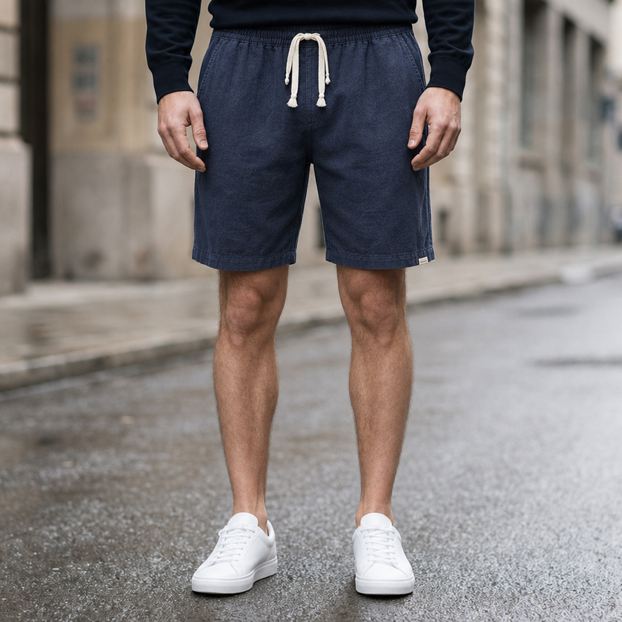 Chianti Linen Drawstring Shorts in Navy Blue
