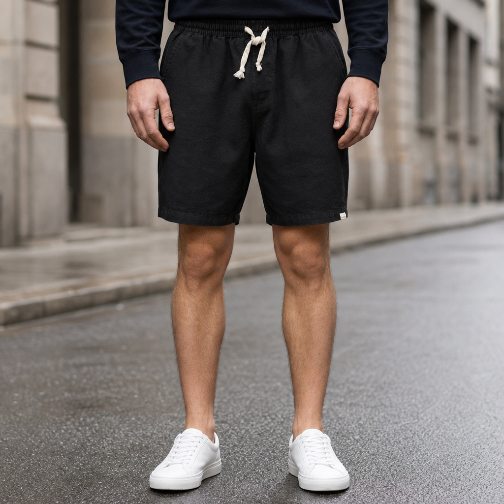 Chianti Linen Drawstring Shorts in Classic Black
