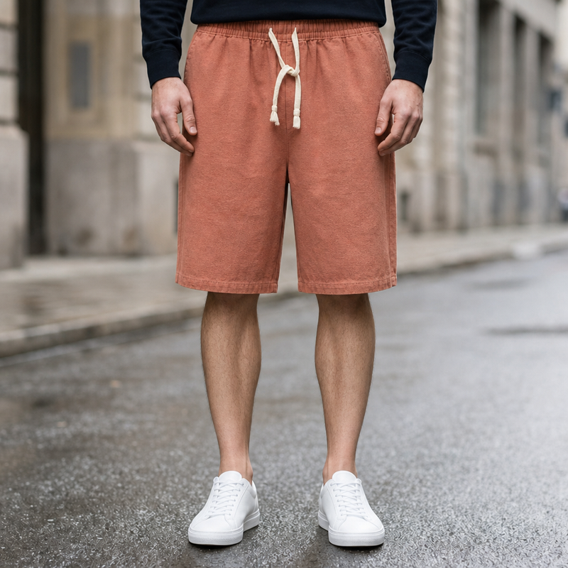 Chianti Linen Drawstring Shorts in Salmon