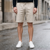 Chianti Linen Drawstring Shorts in Beige