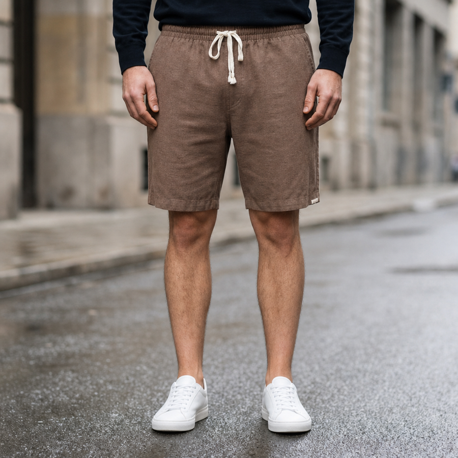 Chianti Linen Drawstring Shorts in Brown