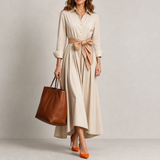Coimbra Tie Belt Shirt Dress in Beige