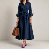 Coimbra Tie Belt Shirt Dress in Navy