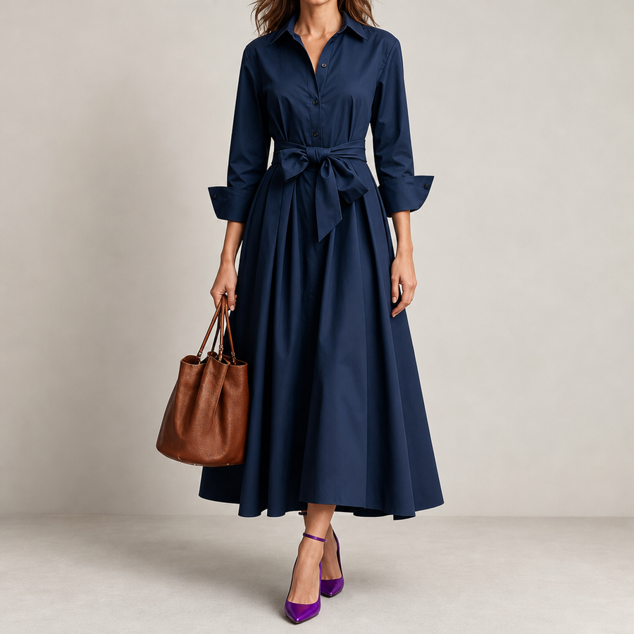 Coimbra Tie Belt Shirt Dress in Navy