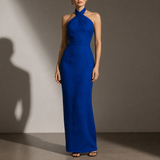 Como Linen Halter Maxi Dress in Navy