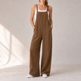 Deia Wide-Leg Bib Jumpsuit in Brown