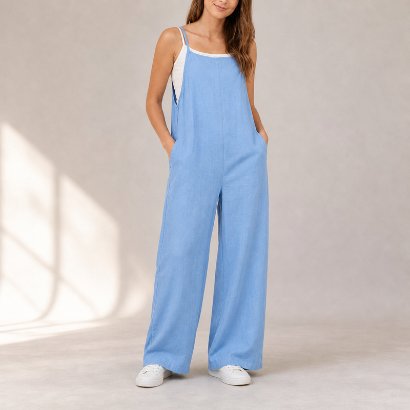 Deia Wide-Leg Bib Jumpsuit in Blue