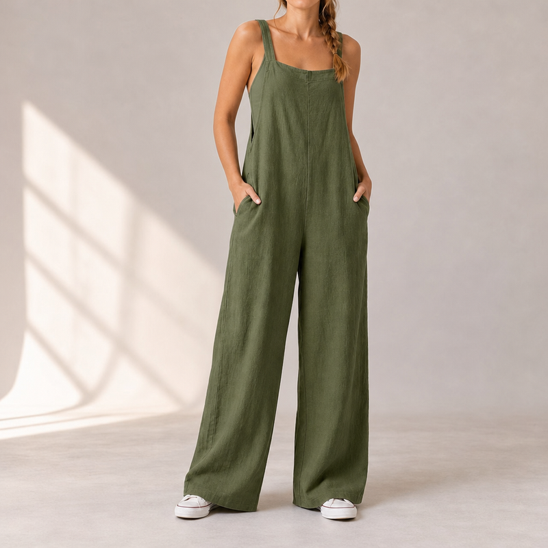 Deia Wide-Leg Bib Jumpsuit in Green