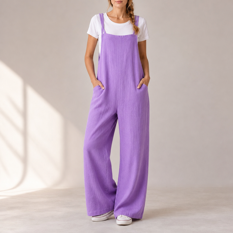 Deia Wide-Leg Bib Jumpsuit in Purple