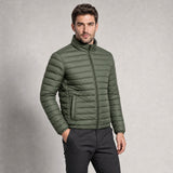 The Draftsman Men's Quilted Puffer Jacket in Moss Green, worn by model