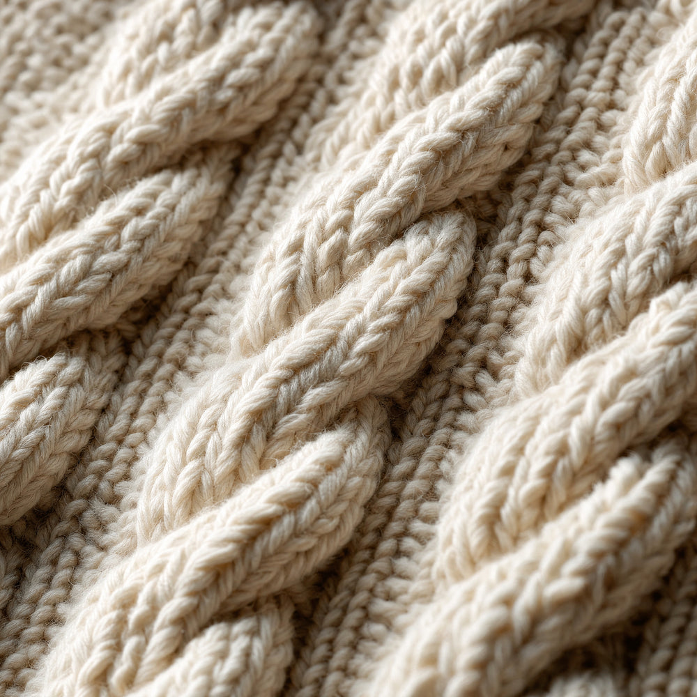 Macro of cream cable-knit texture