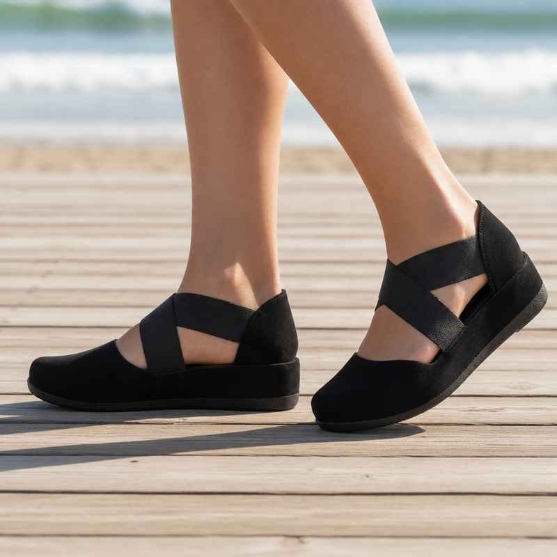 Ericeira Orthopedic Cross Strap Ballet Flats in Black