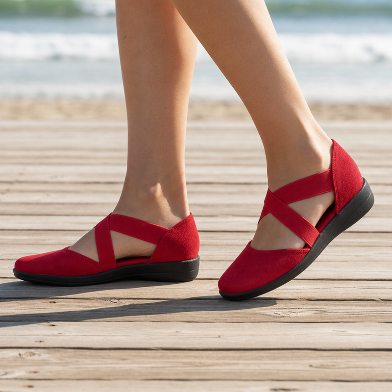 Ericeira Orthopedic Cross Strap Ballet Flats in Red