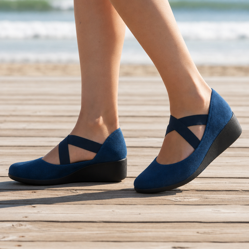 Ericeira Orthopedic Cross Strap Ballet Flats in Blue