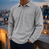 Estepona Vintage Washed Henley Sweatshirt in Light Gray