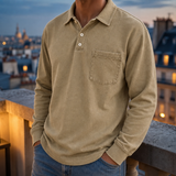 Estepona Vintage Washed Henley Sweatshirt in Khaki