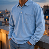 Estepona Vintage Washed Henley Sweatshirt in Light Blue