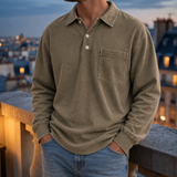 Estepona Vintage Washed Henley Sweatshirt in Dark Khaki
