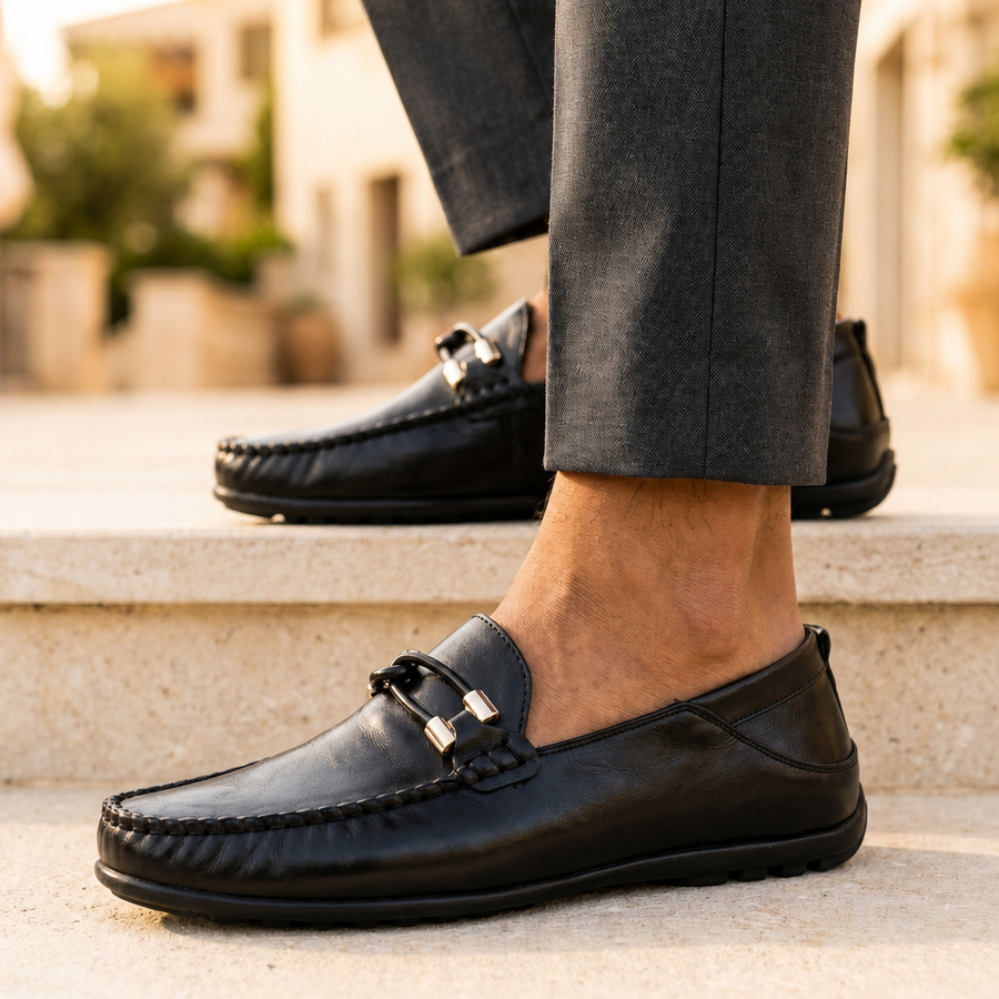 Evora Leather Slip-On Loafers in Black