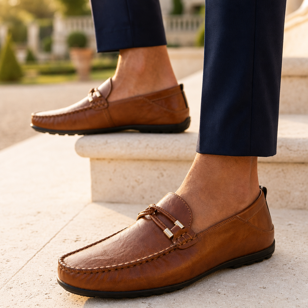 Evora Leather Slip-On Loafers in Brown